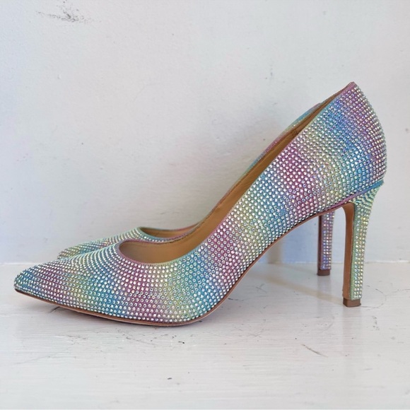 Badgley Mischka Godiva Diamond Pointed Toe Pumps In Rainbow Size 8 1/2 - Picture 3 of 13